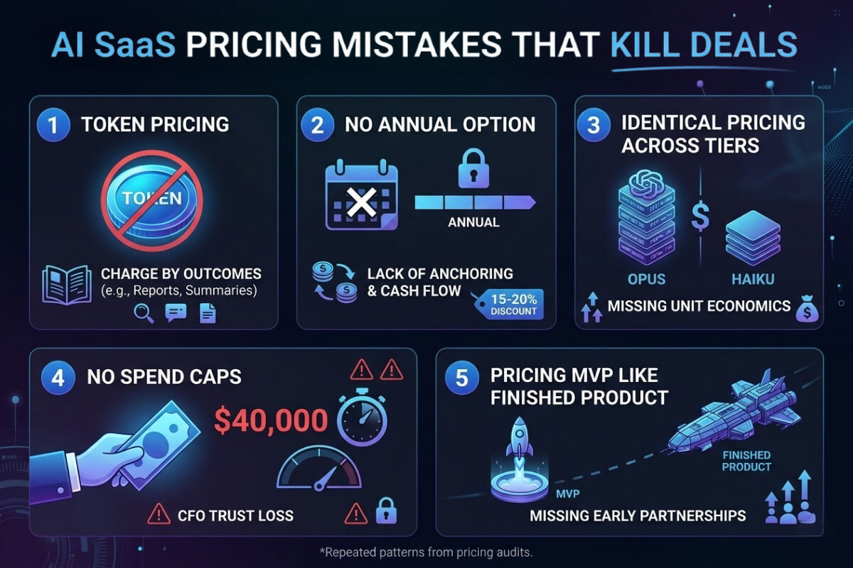 Infographic detailing 5 AI SaaS pricing mistakes.